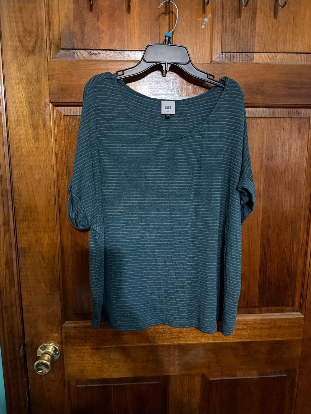 CAbi Teal Striped Relaxed Dolman Tee